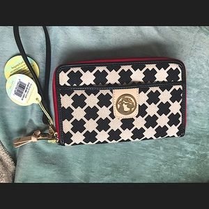 Spartina linen & leather wrist wallet